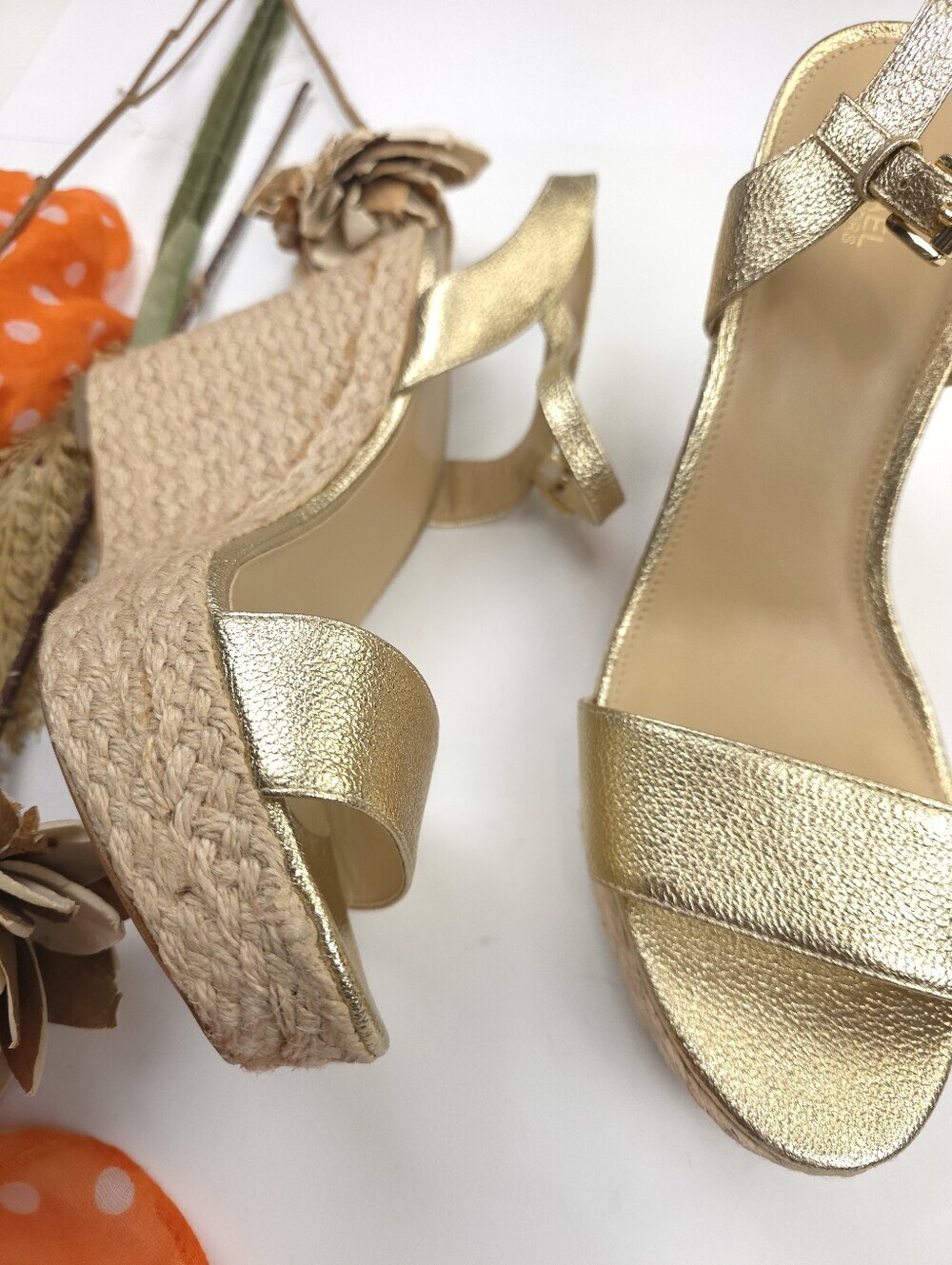Gold Espadrille Wedge Sandals - Women's Metallic Summer Heels Sz 11